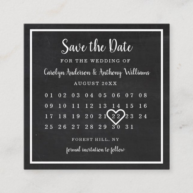 Carte D'accompagnement Calendrier photo Chalkboard moderne Enregistrer la (Devant)