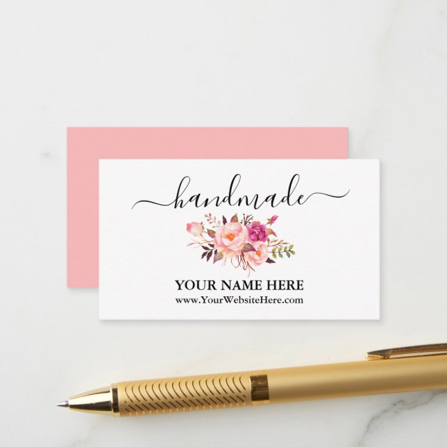Carte D'accompagnement Calligraphie Aquarelle rose Blush Floral fait main (Devant/Arrière en situation)