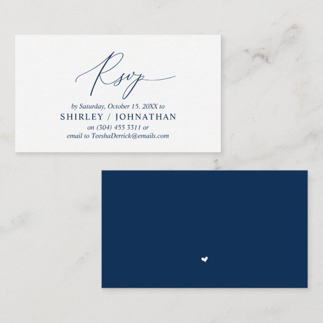 Carte D'accompagnement Calligraphie bleu marine moderne, mariage RSVP (Devant / Derrière)