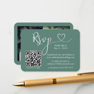 Carte D'accompagnement Calligraphie Coeur Eucalyptus Mariage vert RSVP QR