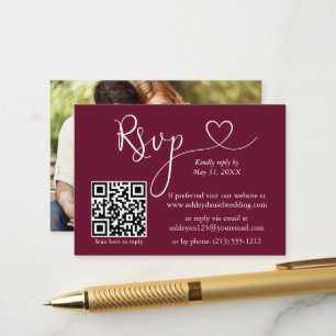 Carte D'accompagnement Calligraphie Coeur Photo Mariage Bourgogne QR RSVP