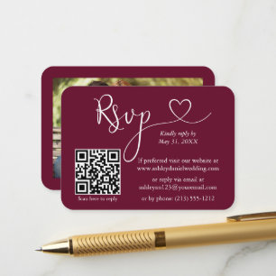 Carte D'accompagnement Calligraphie Coeur Photo Mariage Bourgogne RSVP QR