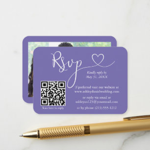 Carte D'accompagnement Calligraphie Coeur Photo Mariage Periwinkle RSVP Q