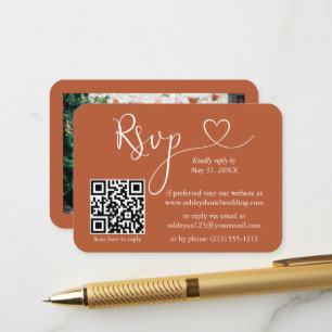 Carte D'accompagnement Calligraphie Coeur Photo Mariage Terracotta RSVP Q
