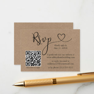 Carte D'accompagnement Calligraphie Coeur QR Mariage Kraft RSVP