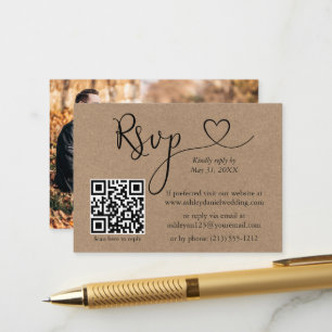 Carte D'accompagnement Calligraphie Coeur QR Photo Mariage Kraft RSVP