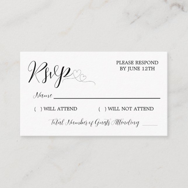 Carte D'accompagnement Calligraphie de Coeur Noir moderne Script Mariage  (Devant)