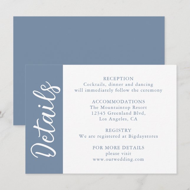 Carte D'accompagnement Calligraphie décorative bleu-poussiéreux (Devant / Derrière)