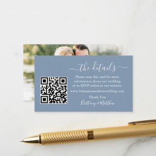 Carte D'accompagnement Calligraphie Détails du Mariage QR Photo Dusty Blu