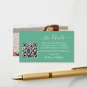 Carte D'accompagnement Calligraphie Détails du Mariage QR Photo Mint Gree