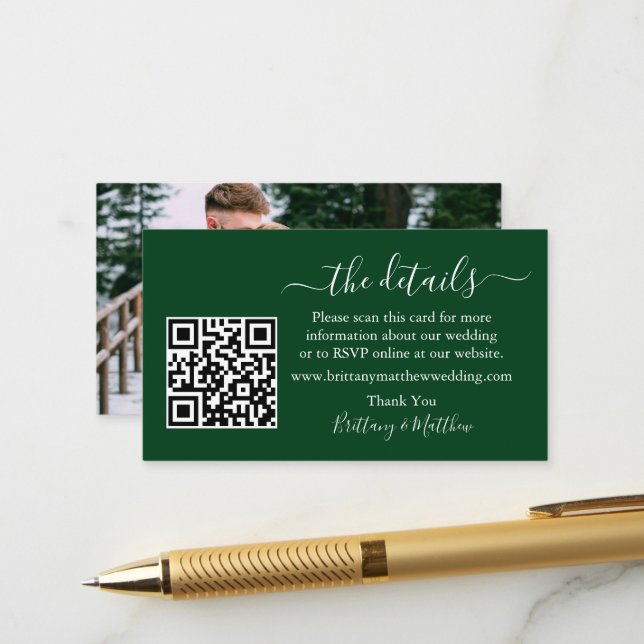 Carte D'accompagnement Calligraphie Détails du Mariage Site Web QR Photo  (Devant/Arrière en situation)