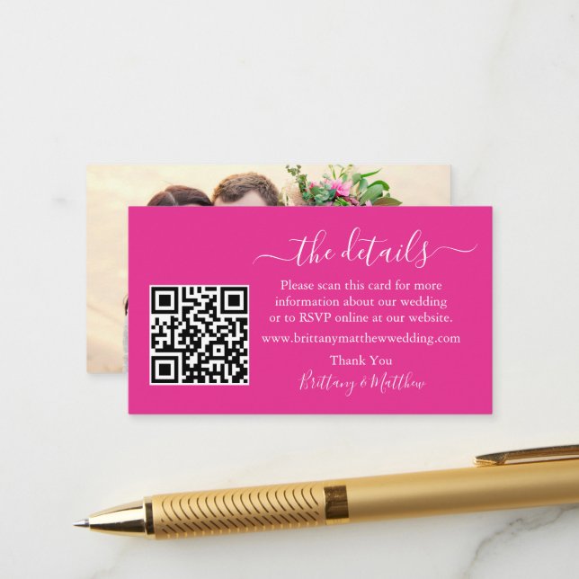 Carte D'accompagnement Calligraphie Détails du Mariage Web QR Photo Hot P (Devant/Arrière en situation)