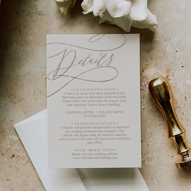 Carte D'accompagnement Calligraphie d'or romantique | Détails ivoire (Créateur téléchargé)