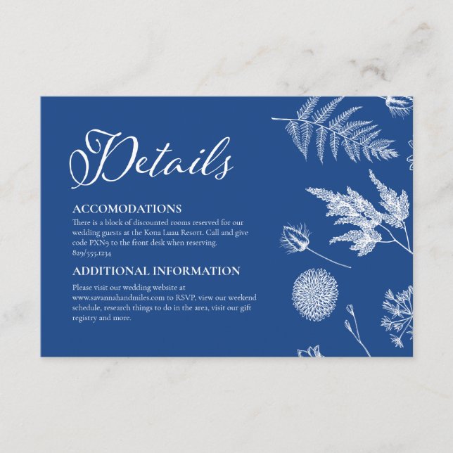 Carte D'accompagnement Calligraphie & Floral Marseille Mariage bleu (Devant)