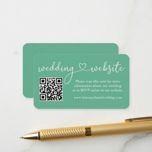 Carte D'accompagnement Calligraphie Heart Mariage Website QR Mint Green