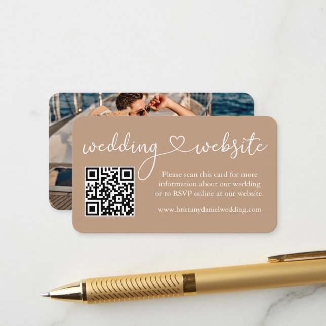 Carte D'accompagnement Calligraphie Mariage cardiaque Site Web QR Photo T (Devant/Arrière en situation)