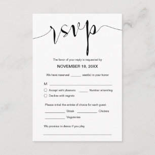 Carte D'accompagnement Calligraphie Mariage, script noir, Dîner RSVP