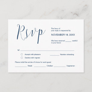 Carte D'accompagnement Calligraphie Mariage, Simple Navy Blue Script, RSV