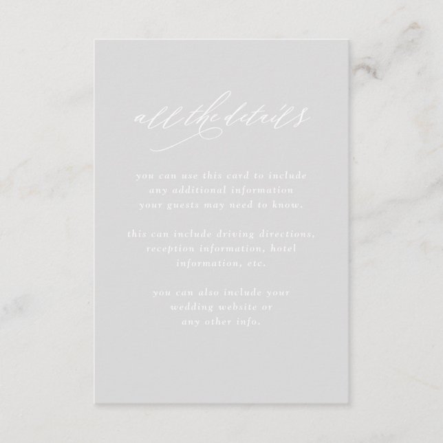 Carte D'accompagnement Calligraphie minimaliste | Détails du Mariage gris (Devant)