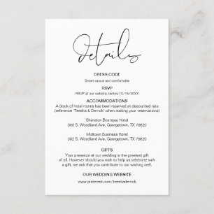 Carte D'accompagnement Calligraphie moderne, Détails du Mariage, Informat