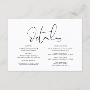 Carte D'accompagnement Calligraphie moderne, Détails du Mariage, Informat
