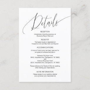 Carte D'accompagnement Calligraphie moderne, Détails Mariages, Informatio