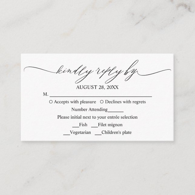 Carte D'accompagnement Calligraphie moderne élégante pour mariage RSVP (Devant)