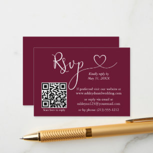 Carte D'accompagnement Calligraphie moderne Mariage cardiaque QR RSVP Bur