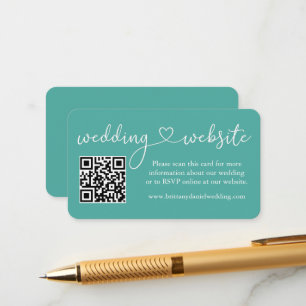 Carte D'accompagnement Calligraphie moderne Mariage de coeur site QR Turq