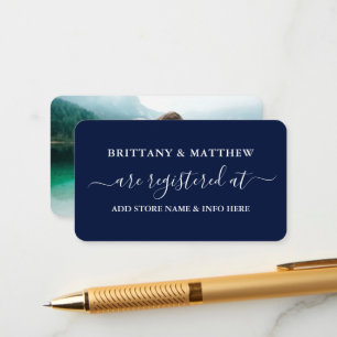 Carte D'accompagnement Calligraphie moderne Mariage Registre Photo Bleu