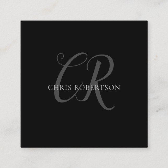 Carte D'accompagnement Calligraphie Monogramme Nom Black Grey Cadeau pers (Devant)