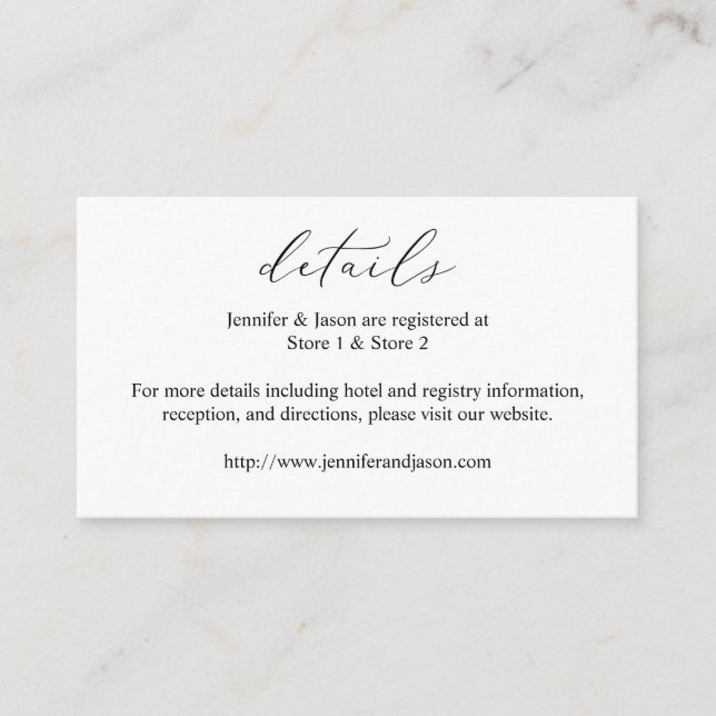 Carte D'accompagnement Calligraphie noir & blanc Détails SM (Devant)