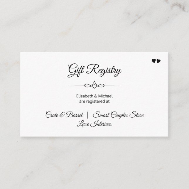 Carte D'accompagnement Calligraphie noir et blanc mariage registre cadeau (Devant)