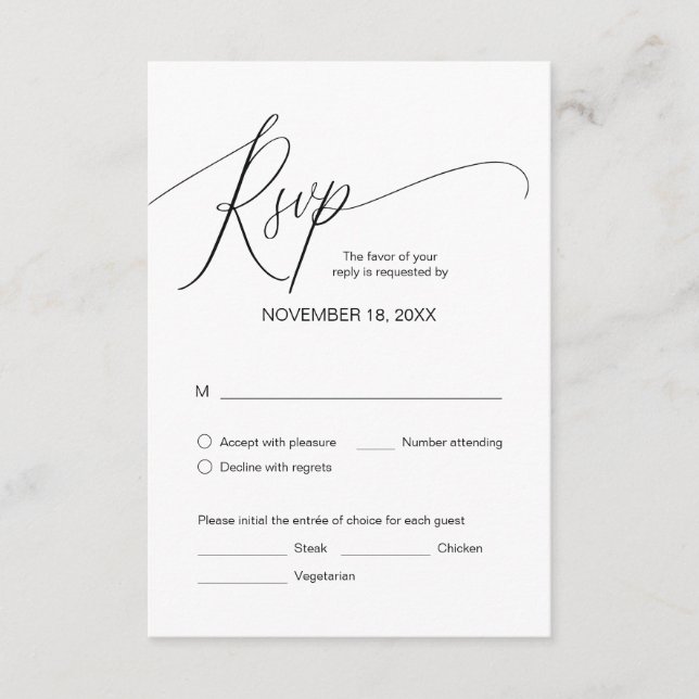 Carte D'accompagnement Calligraphie noire moderne, Dîner Mariage RSVP (Devant)