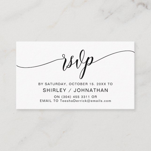 Carte D'accompagnement Calligraphie noire moderne, mariage RSVP (Devant)