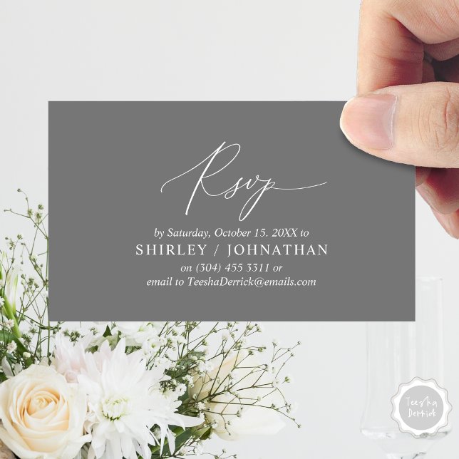 Carte D'accompagnement Calligraphie Noire Simple Moderne, Mariage RSVP (Wedding Dinner Invitation RSVP Enclosed Card, Online, Email, Modern Romantic, in Dark Grey)