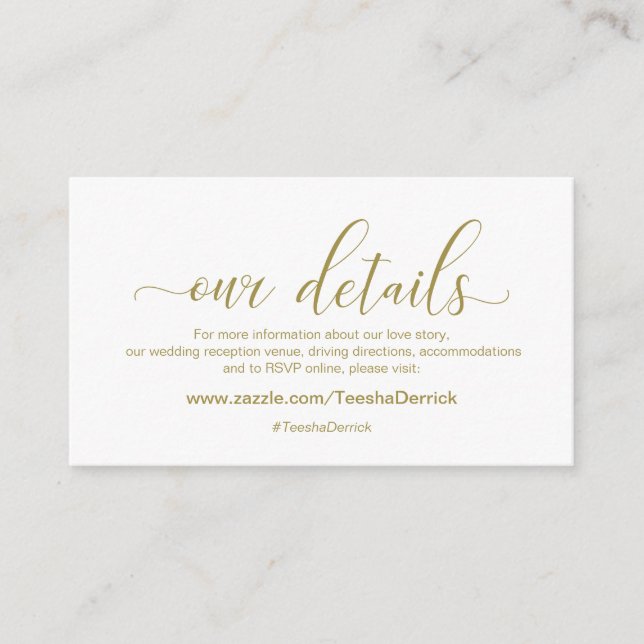 Carte D'accompagnement Calligraphie Or moderne, Mariage Nos détails (Devant)