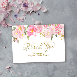 Carte D'accompagnement Calligraphie or rose et or Floral Merci