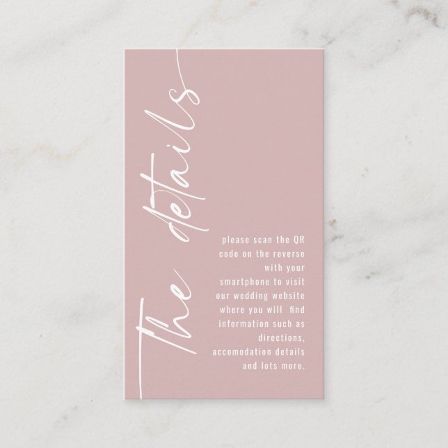 Carte D'accompagnement Calligraphie QR Code Dusty Rose Détails du Mariage (Devant)