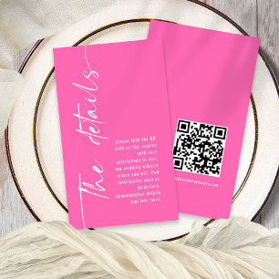 Carte D'accompagnement Calligraphie QR Code Hot Pink Détails du Mariage