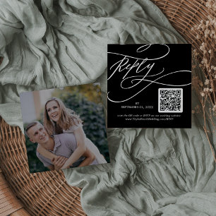 Carte D'accompagnement Calligraphie romantique Dark Photo QR Code RSVP