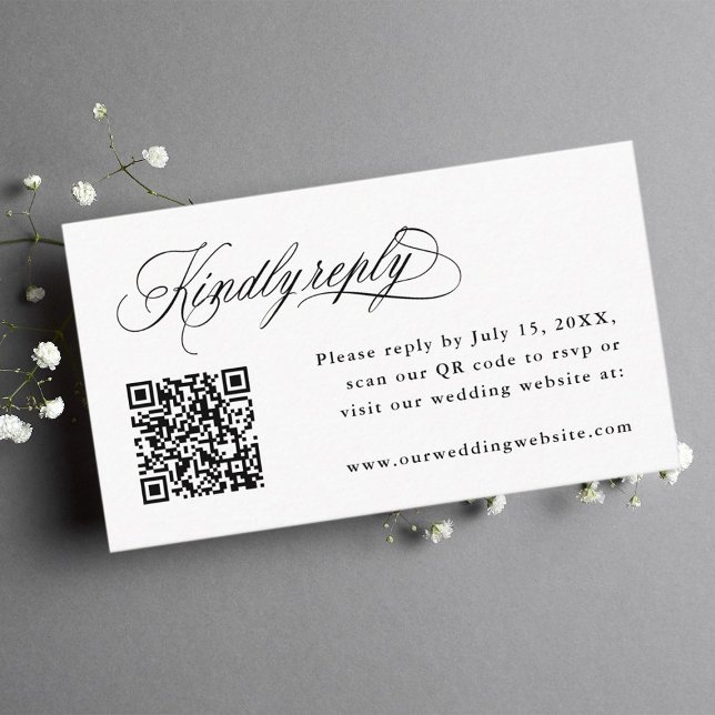 Carte D'accompagnement Calligraphie romantique Mariage QR Code RSVP (Créateur téléchargé)
