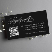 Calligraphie romantique noire Mariage QR Code RSVP