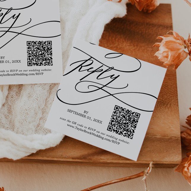 Carte D'accompagnement Calligraphie romantique prospère Code QR Mariage R (Créateur téléchargé)
