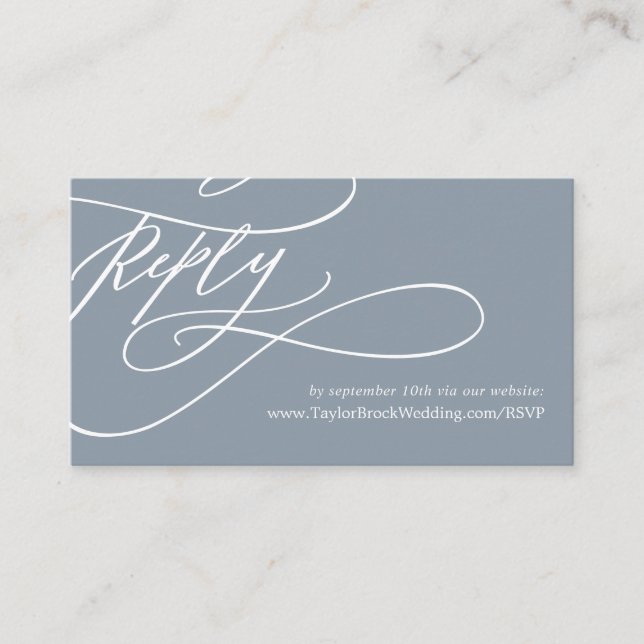 Carte D'accompagnement Calligraphie romantique | Site bleu et blanc RSVP (Devant)
