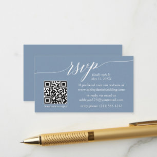 Carte D'accompagnement Calligraphie RSVP Mariage QR Dusty Blue