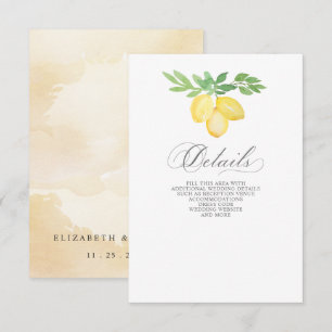 Carte D'accompagnement Calligraphie rustique Citron Citrus Mariage d'été