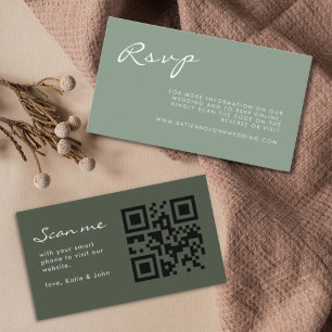 Carte D'accompagnement Calligraphie simple Sage Green Mariage QR Code RSV