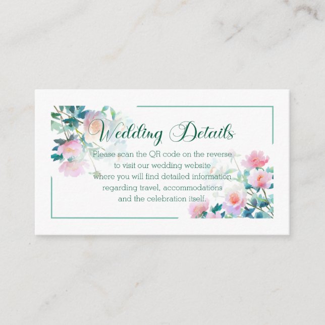 Carte D'accompagnement Calligraphy Floral Fresh Pink Peony Wedding (Devant)