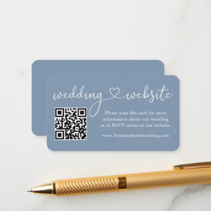 Carte D'accompagnement Calligraphy Heart Mariage Website QR Dusty Blue